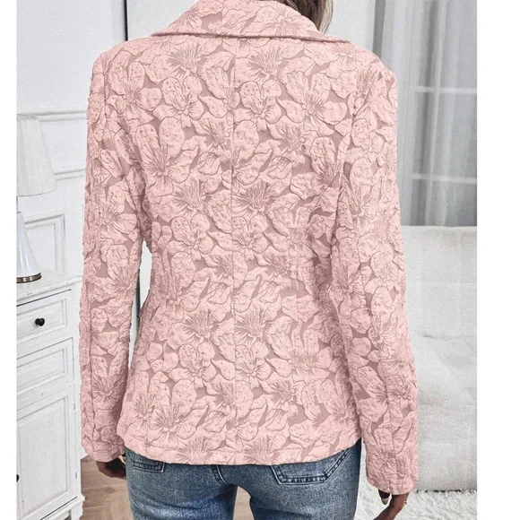 Classic Floral Textured Button Minimalist Blazer - Picture 7 of 10